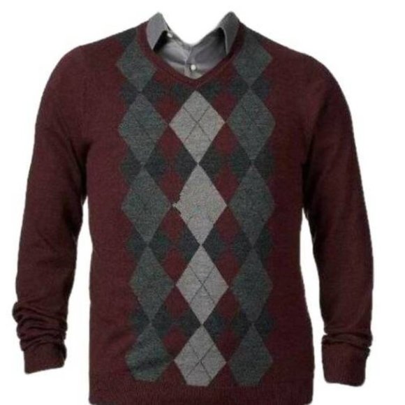 Mens Wool Blend Sweater Apt 9 Brick Red Small Merino V-Neck Long Sleeves - Picture 1 of 4